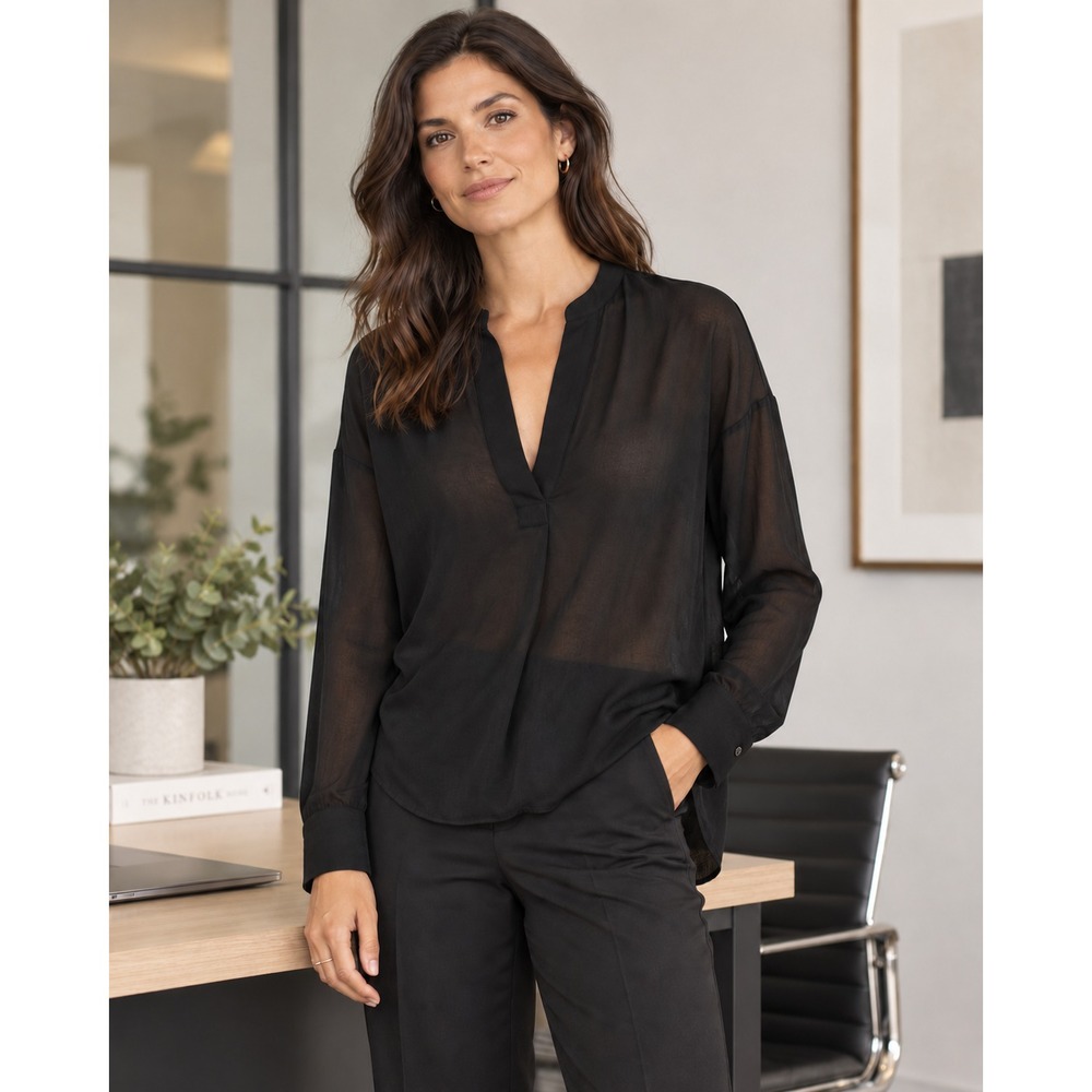 James Perse Cotton Silk Stretch Pullover Tunic Top Semi Sheer Blouse 1 US Small